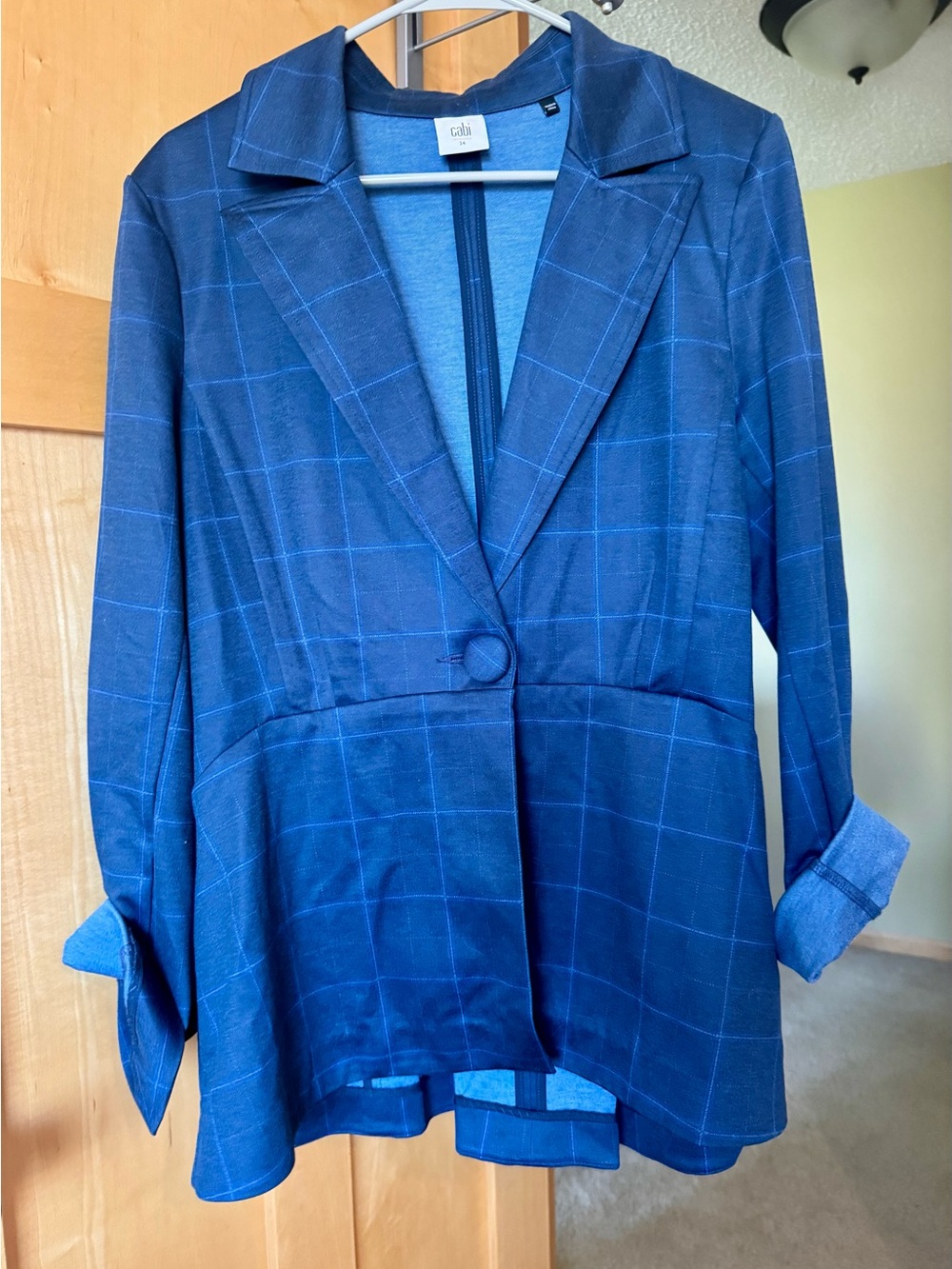 CAbi Navy Blue Windowpane Single-Button Blazer